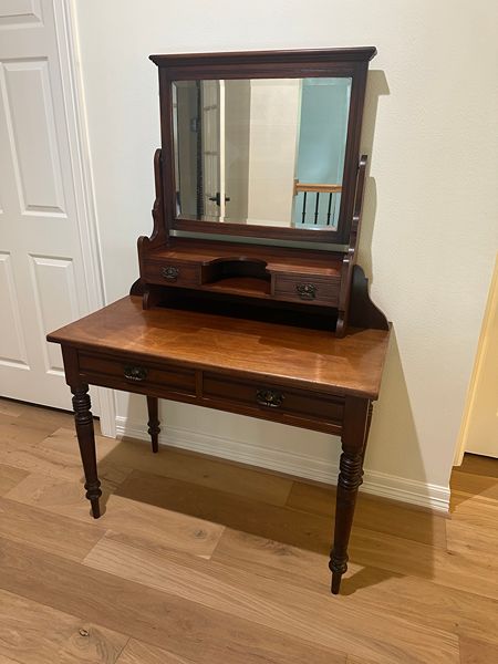 desk, vanity, antique, mirror, table, wood